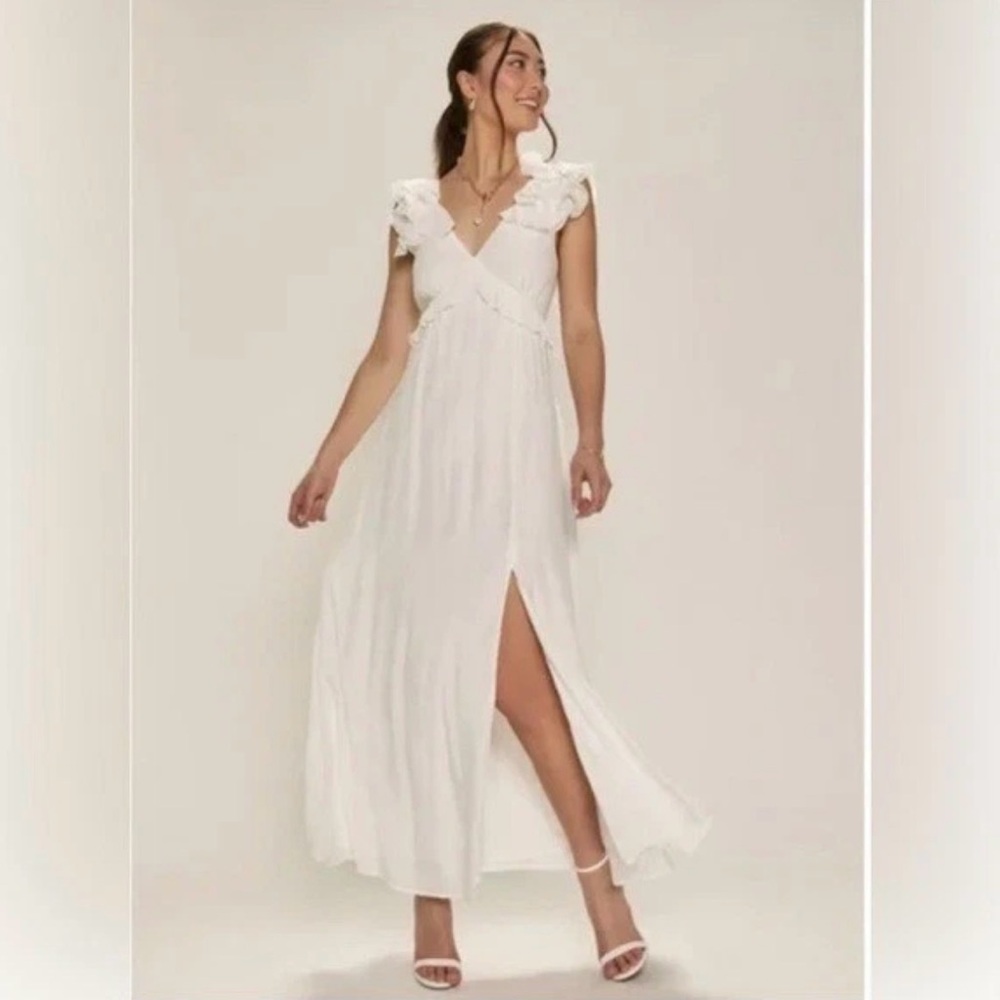 New Audrey Parks White ruffle Maxi Dress